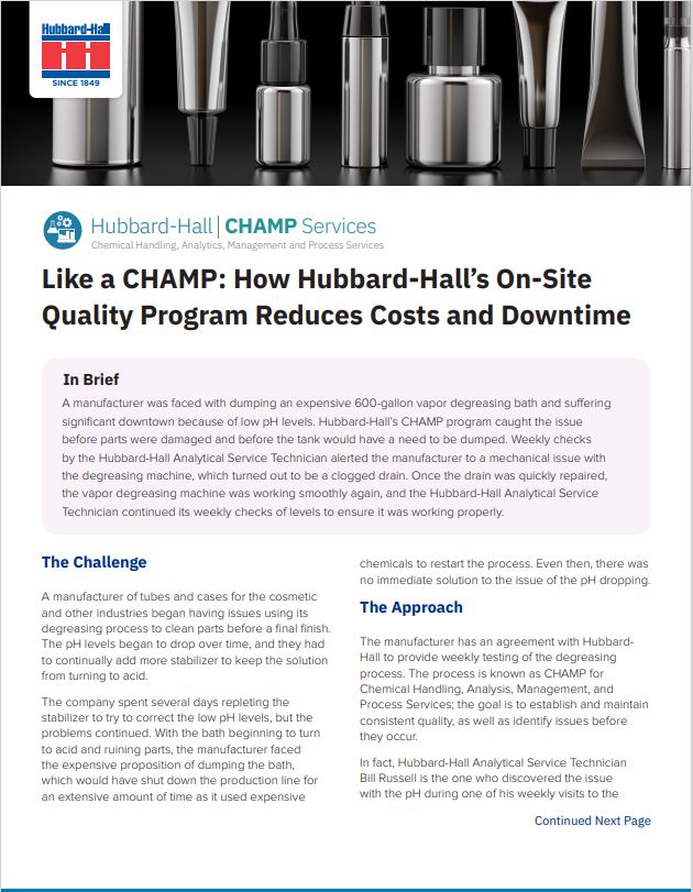 Like a Champ:  How Hubbard-Hall’s On-Site Quality Program Reduces Costs and Downtime
